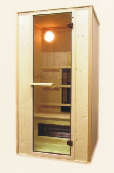 Dies hier ist die preisg&uuml;nstige Infrarotkabine Isis aus Fichtenholzpaneelen.